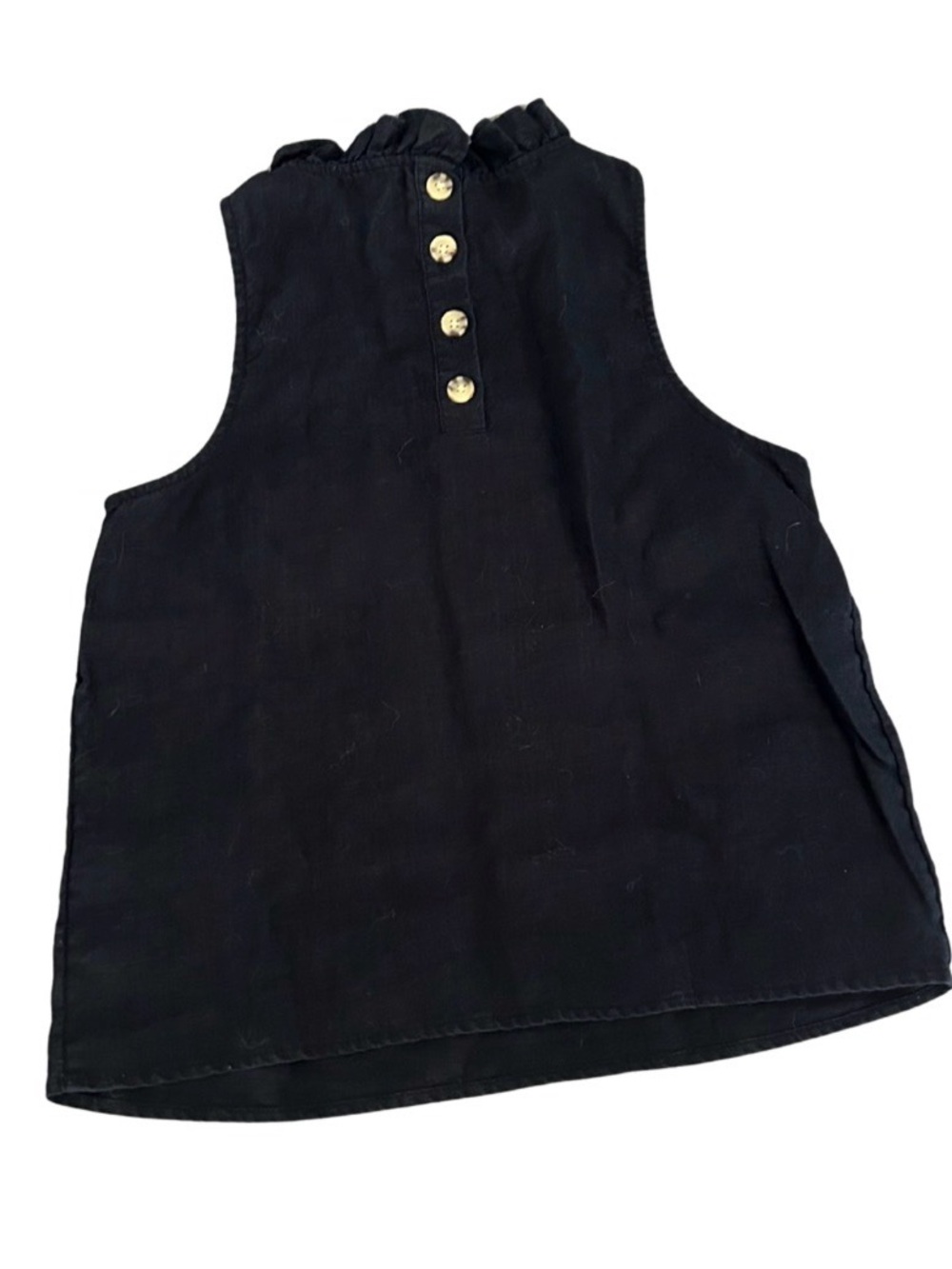 J. Crew Linen Sleeveless Ruffle Neck Top | Black | Size XXS - Picture 3 of 4